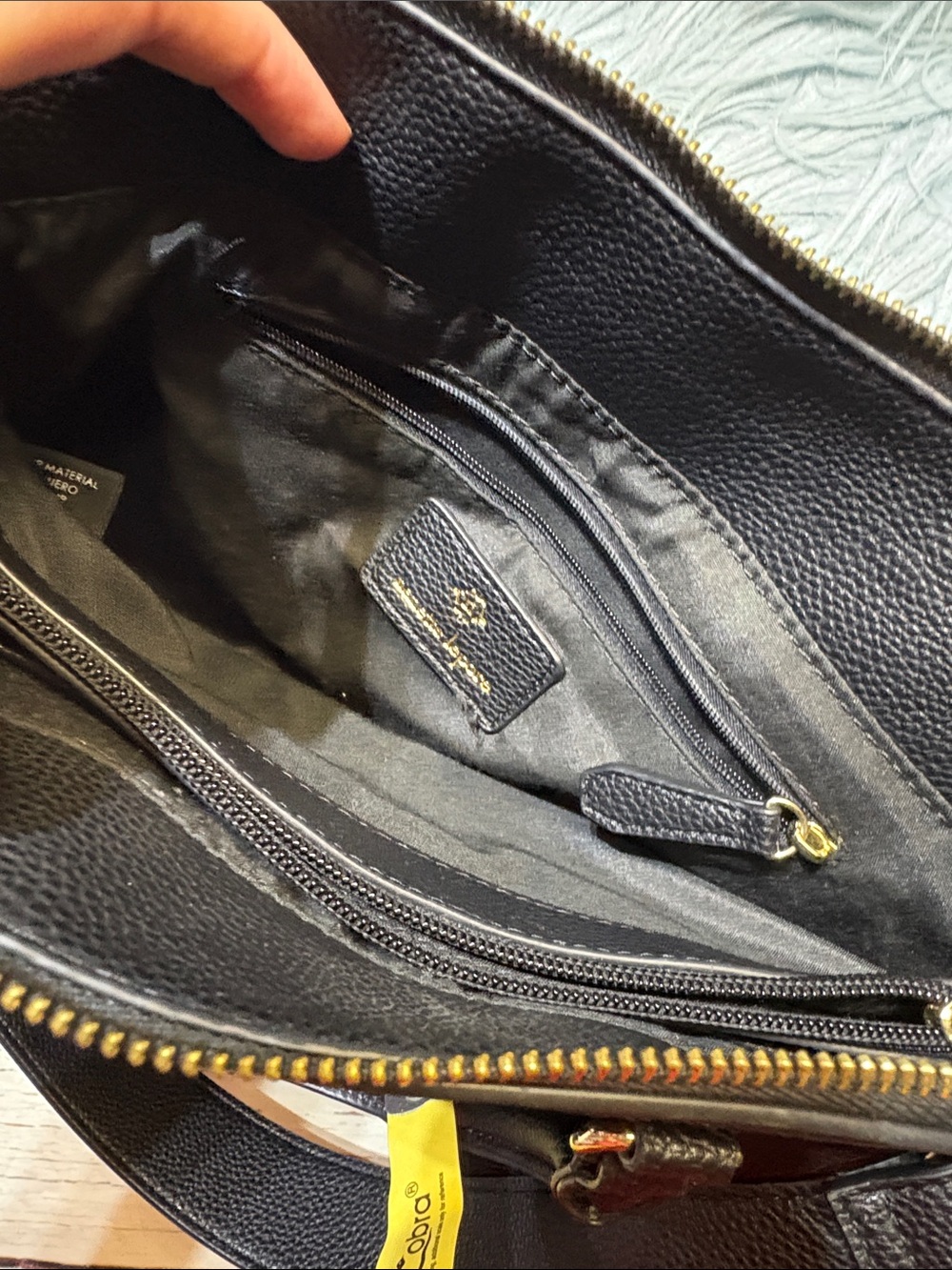 Nanette Lepore Black Pebbled Leather Satchel Gold Hardware and Detachable Strap - Picture 6 of 9